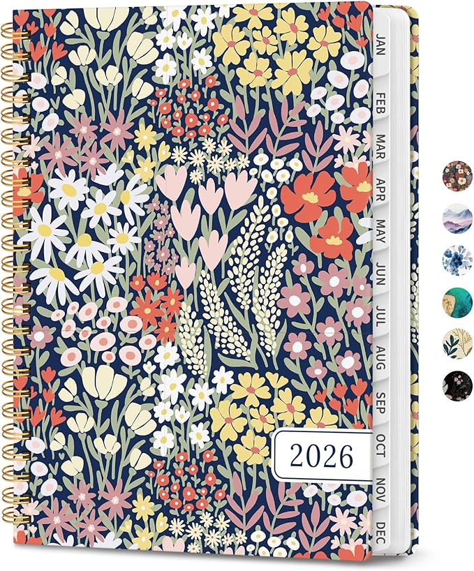 2026 Planner, Weekly and Monthly Planner for Women, January 2026 - December 2026, Hardcover 2026 Calendar Planner Book with Tabs, Inner Pocket, Spiral Bound, Perfect for Office Home School Supplies - A5 (6.3" x 8.5"), Petite Blooms