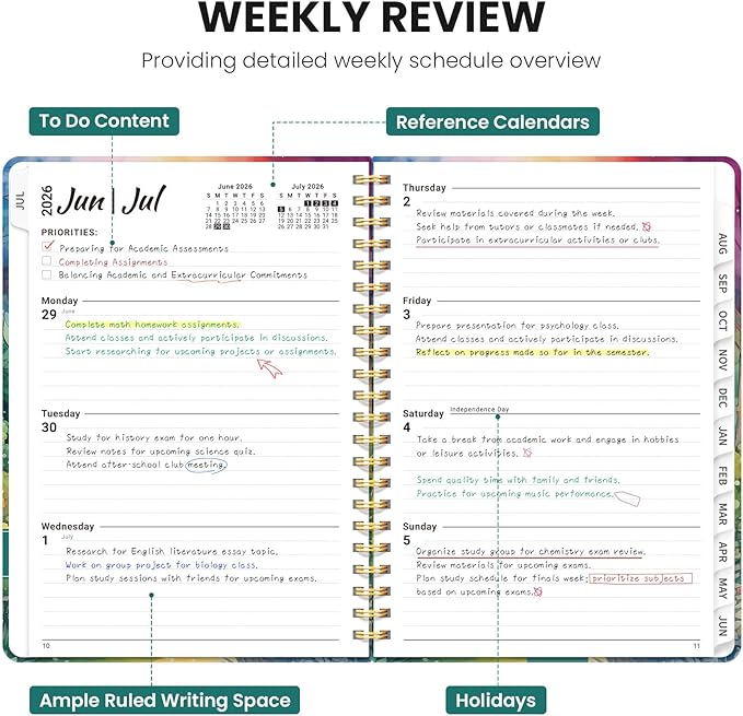 Planner 2026-2027, Monthly and Weekly Academic Planner July 2026 - June 2027, Hardcover Student Teacher Planning Agenda Calendar Book with Tabs, Perfect for Office School Supplies, A4 (8.5" x 11") - Mystic Forest