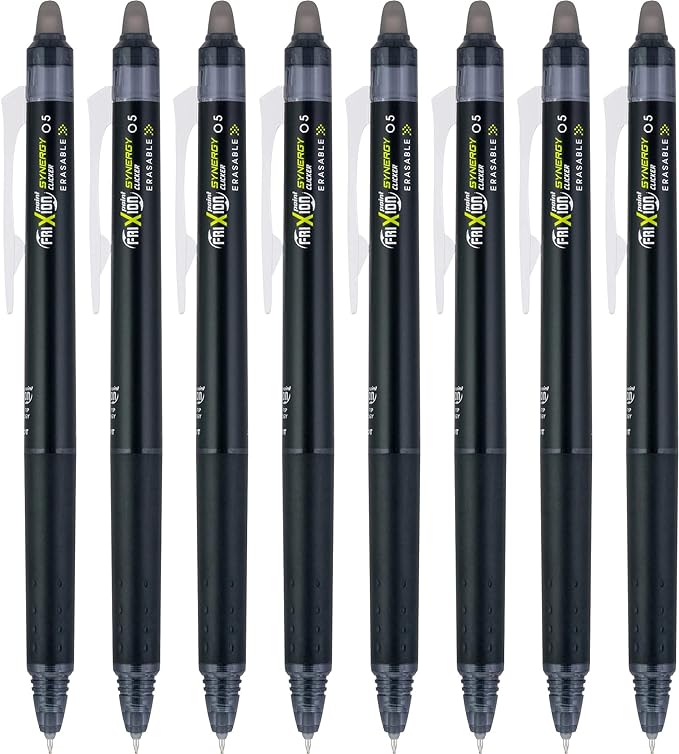 PILOT FriXion Synergy Clicker Erasable Gel Ink Pens, Extra Fine Point, Black Ink, 8-pack (17846)