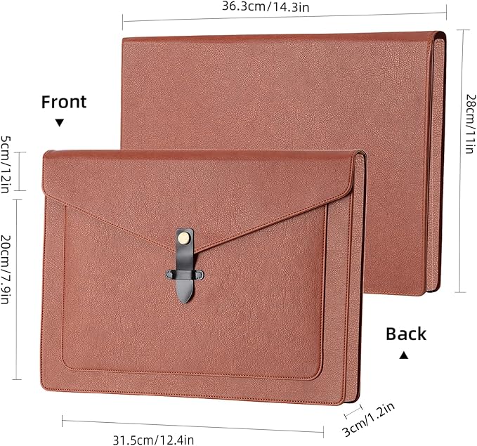 Brown PU Leather Thick File Folder, Snap Closure File Organizer, Thickened Important Document Folder with Pockets, Document Organizer, Laptop Sleeve Notebook Case, A4 Envelopes Filing Folder