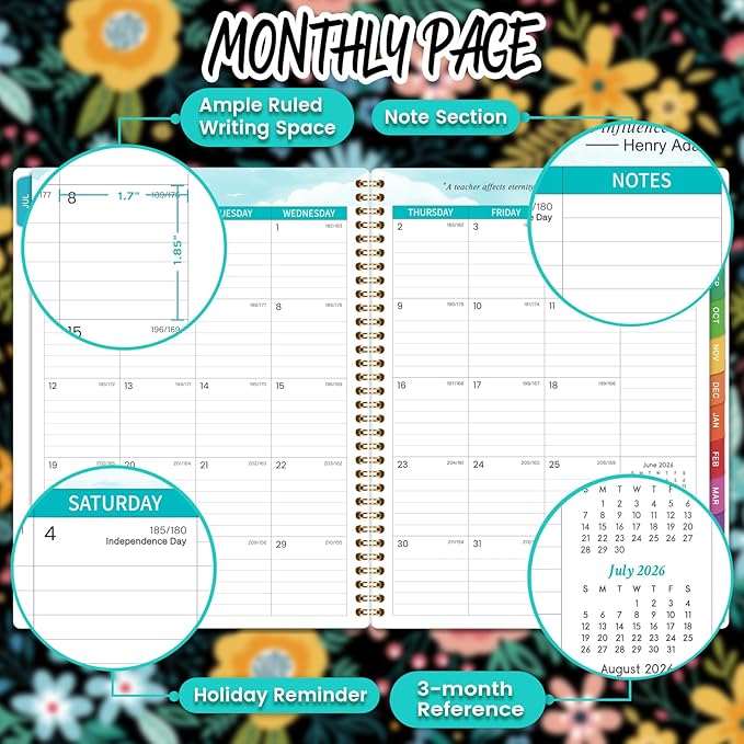 Teacher Planner 2026-2027 - Teacher Lesson Planner 2026-2027, from July 2026 to June 2027, 8.5" x 11", Spiral Bound Planners, Weekly & Monthly Planners with Colourful Monthly Tabs