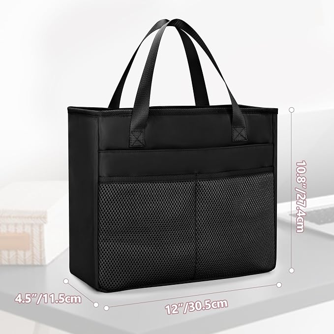 File Folder Tote Bag with Handle, Portable Document Organizer Box for Letter Size File Folder, Folding File Case for Home Office, Black, Large