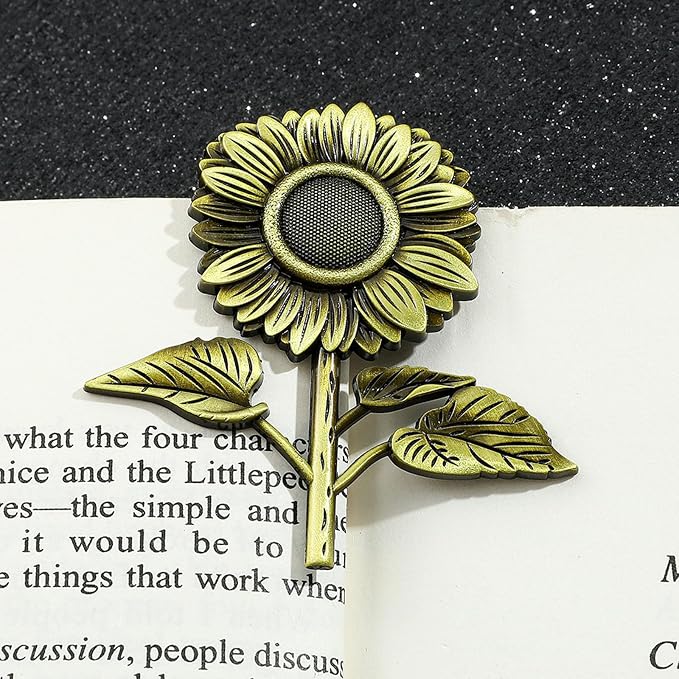 Bookmark,Sunflower Metal Book Clip, Journal Clip, Book Page Holder Clip,Vintage Book Clips, Hold Journal Open While Writing and Free Your Hands, Gifts for Book Lovers, Readers, Writers (Sunflower)
