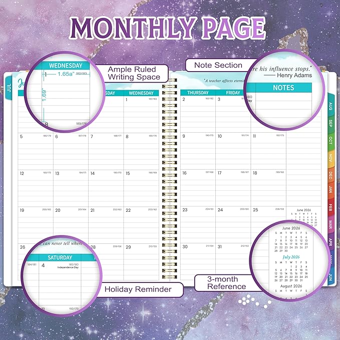 Teacher Planner 2026-2027, Lesson Plan Book 2026-2027, JUL 2026 - JUN 2027, Teacher Lesson Plan Book, School Schedules Academic Planner, 8.5" x 11", Colorful Monthly Tabs, Back Pocket
