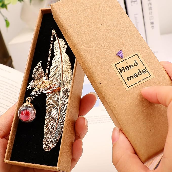 Teacher Appreciation Gifts for Women - Metal Feather Bookmark with 3D Butterfly Charm – Mother’s Day Gifts for Mom, Thank You Gifts, Book Lover Gift Under 10 Dollars, Gift Box Included