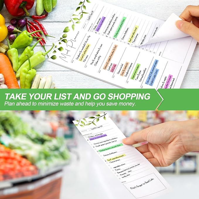 Joyberg 2 PCS Weekly Meal Planner Magnetic for Fridge 8.3x5.5”, Undated Meal Planner and Grocery List Tearable Shopping List, Magnetic Menu Planner for Fridge for Weekly Plan - 50 Pages/Book