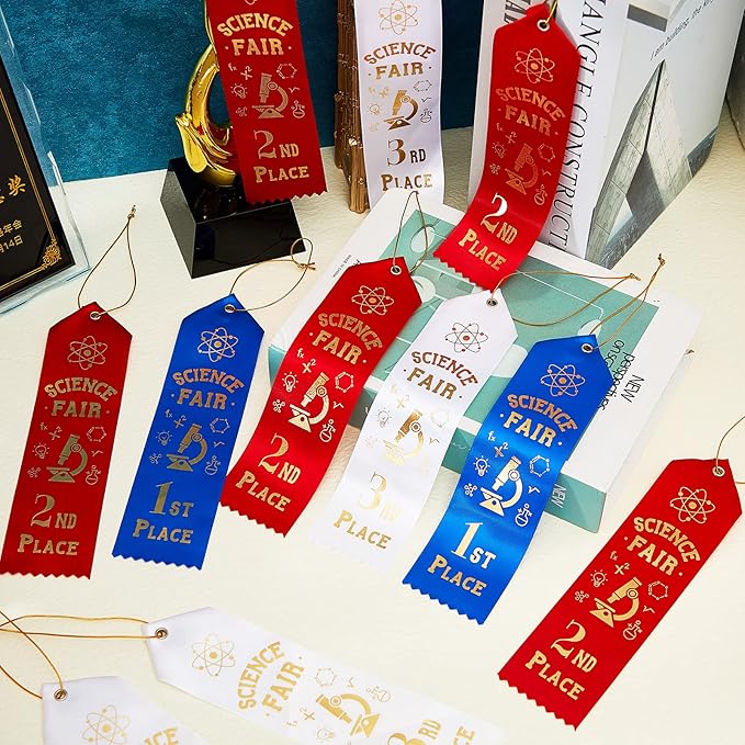 Taiyin 90 Pcs Science Fair Award Ribbons 1st, 2nd, 3rd Place Participation Prize Winner Recognition Ribbons with Event Card and Rope for Competition Sports Event Contest Prize Ornaments