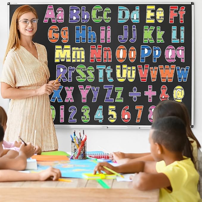 150Pcs Crayon Bulletin Board Letters Crayon Themed Classroom Decor Alphabet Combo Set Alphabets Numbers Symbols Paper Cutouts for Crayons Party School Classroom Blackboard Decoration Supplies