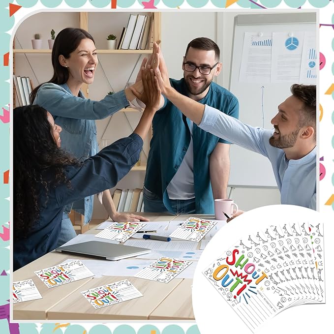 60Pcs Doodle Shout Out Cards for Employees Office Staff Teachers Students Coworkers Positive Appreciation and Recognition Reward Cards Encouragement Card for School or Work Bulletin Boards 6x4 in