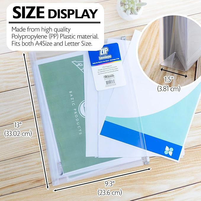 BAZIC Clear Letter Size Zip Envelope, Case of 144 (3187-144)