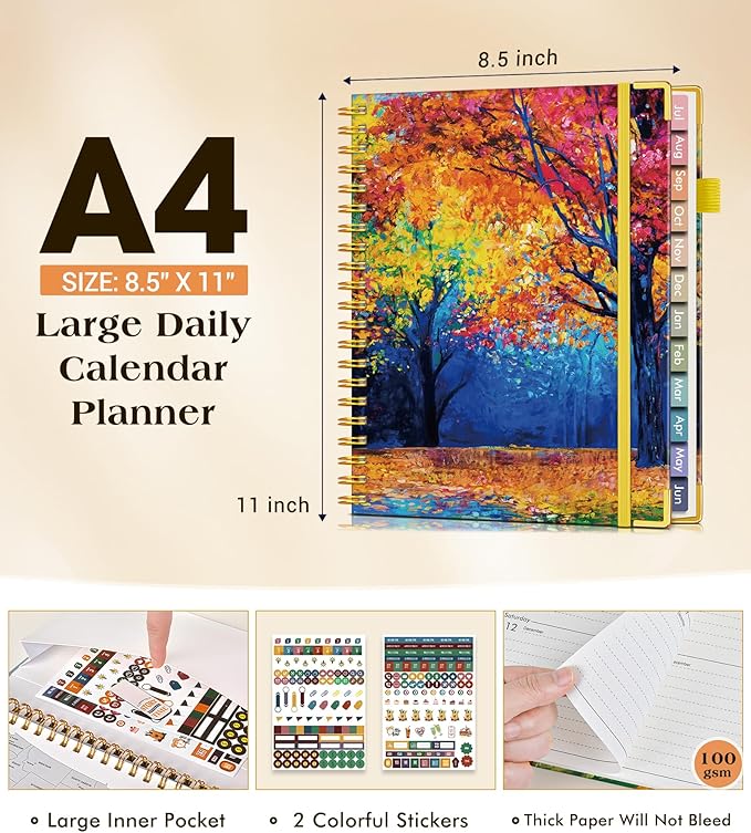 Academic Planner 2026-2027, Hardcover Weekly and Monthly Calendar Planner from July 2026 - June 2027, 8.5" x 11" A4 Large Daily Agenda with Tabs, College School Organizer for Student Teacher, Autumn Woods