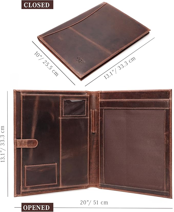 Leather Portfolio Binder, Professional Organizer Padfolio – Resume Folder, Business Card & Document Holder, Portfolios for Men & Women, Office & Business Supplies by LushLuxeoria | (Medium - Brown)