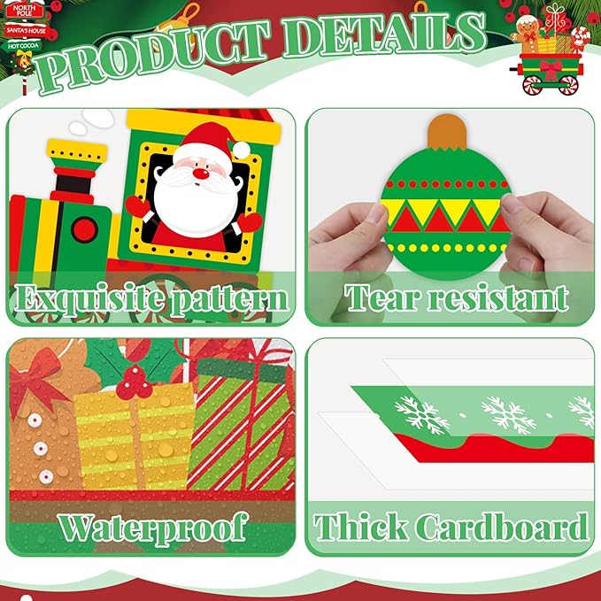 Santa Train Bulletin Board Set Christmas Bulletin Board Decorations Set Merry Christmas Decoration Kit Xmas Santa Train Cutouts for Classroom Wall Fireplace Holiday Party Garden Indoor Outdoor Decor