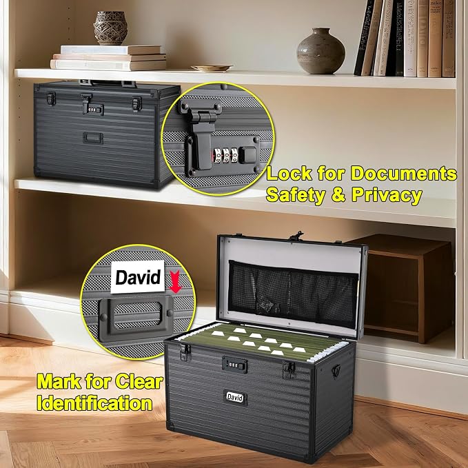 File Storage Cabinet File Organizer Document Organizer File Box in Office and Home with Combination Lock with 20 Legal Size Hanging Files (Stripe Black)