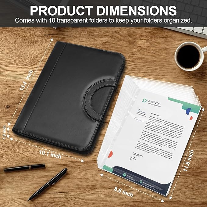 IVGHV Portfolio Binder Organizer Portfolio Folder for Men Faux Leather Padfolio for Women - 3 Ring Binder with Handle & Clipboard, A4 Size Business Padfolio Folder for Resume Conference (Black)
