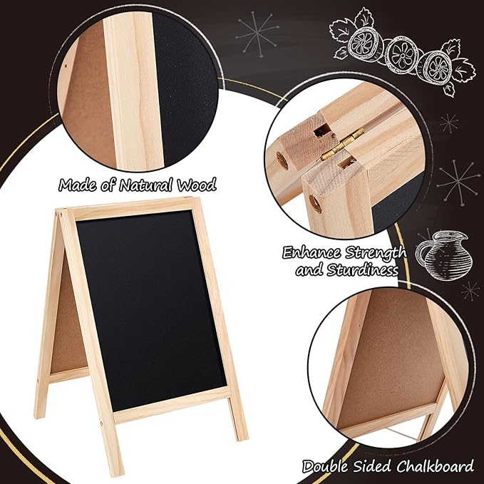 Henoyso 2 Pcs Double-Sided Tabletop Chalkboard Sign, 16"x10" Easel Rustic Wood Frame Small Chalkboard with 2 Erasers for Menu Cafes, Restaurants, Weddings Home Decor(Wooden)