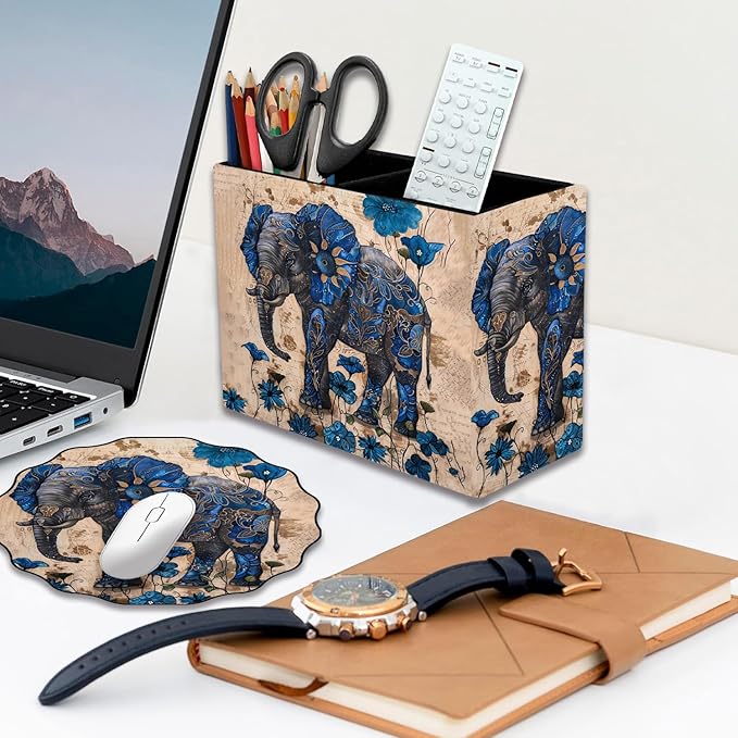 Pen Holder and Anti-Slip Mouse Pad Combination, Makeup Brush Storage Box, Tableware Storage Box, Suitable for Office and Home - Blue Spotted Weevil