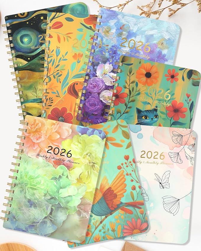 2026 Weekly and Monthly Planner - 2026 Hardcover Calendar Planner, Jan. 2026 - Dec. 2026, Daily Agenda Book with Tabs, Twin-Wire Binding, Back Pocket, School Teacher Student Supplies, A5(6.3" x 8.5") (Spring Flower)