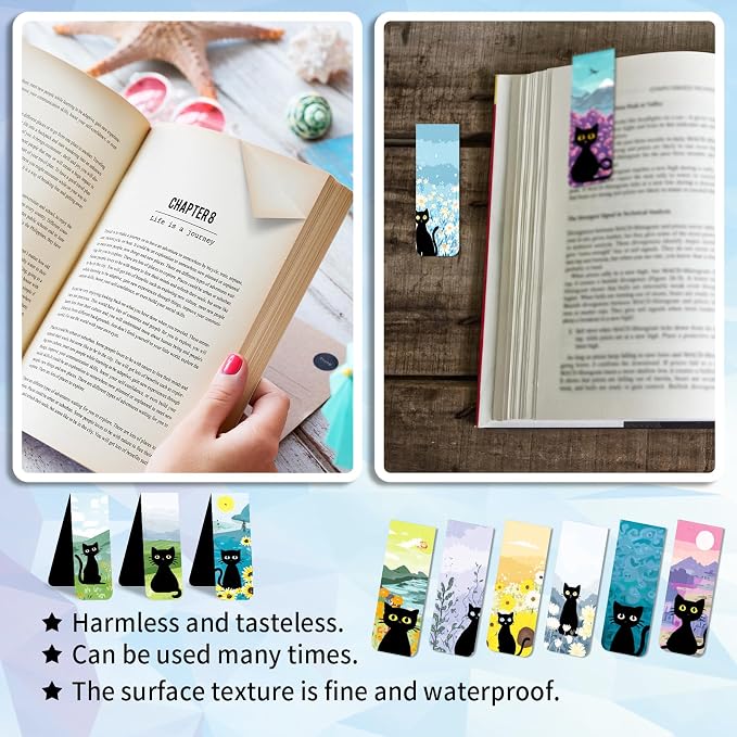 48 Pieces Magnetic Bookmarks Magnet Page Markers - Book Marks for Reading Women & Men with Storage Boxes - Gifts for Cat Lovers, Cute Magnet Bookmark Clips for Reading Pleasure (Cat Style A)