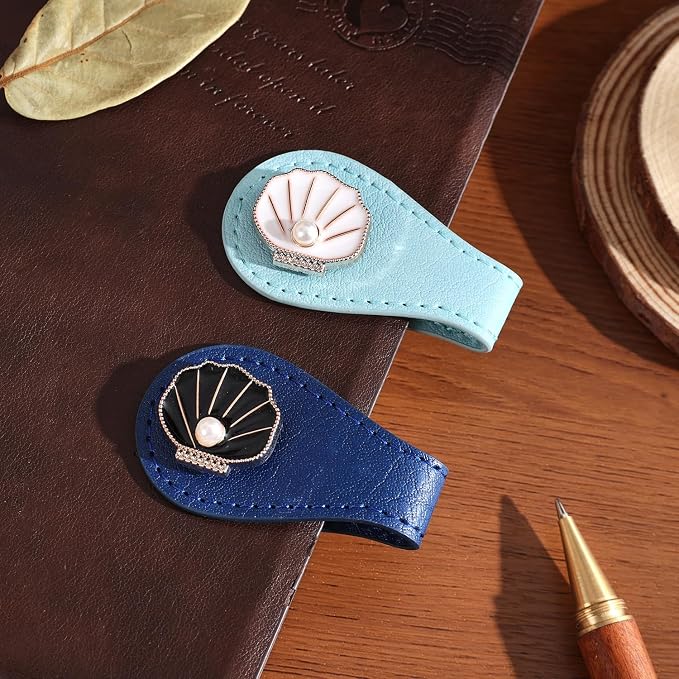 2PCS Magnetic Bookmarks with Pen Clip, Leather Bookmarks for Women, Magnetic Pen Holder Book Accessories, Gold Shell
