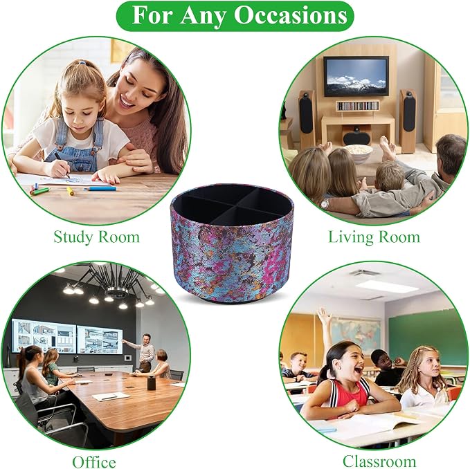 Round Leather Art Supply Organizer,Remote Control Holder,360-degree Rotating Pen Organizer with 4 Compartments(1-Painting Purple)