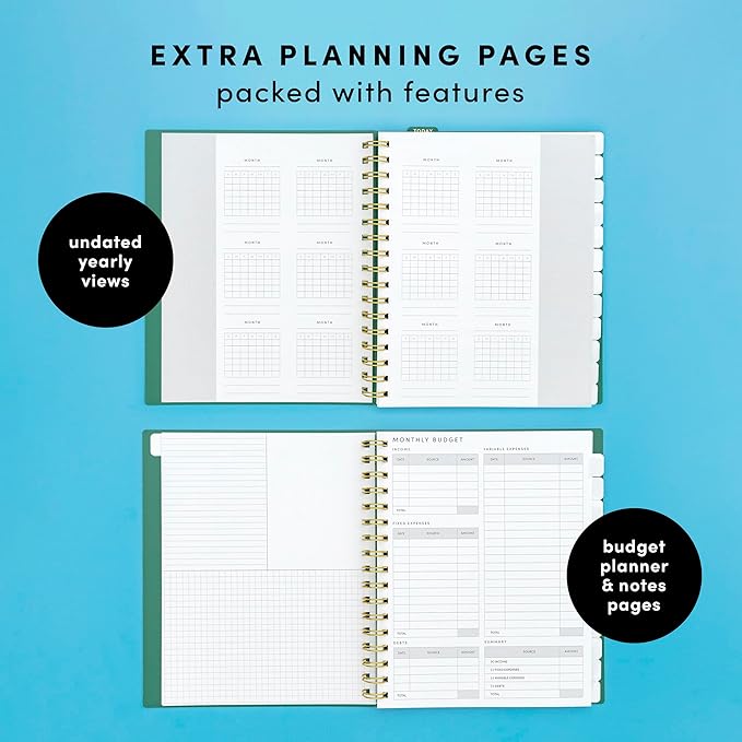 PAPERAGE Undated 12 Month Weekly & Monthly Planner with Durable Cover & Spiral Binding, 7.5 in x 9 in, Productivity Planner with Note Pages, Goals & Budget Trackers, Stickers & Bookmark (Dark Green)