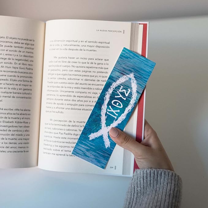 Ichthus Jesus Fish, Matthew 4:19, Bulk Pack of 25 Christian Bookmarks for Kids, Childrens Bible Verse Book Markers, Sunday School Prizes with Memory Verses, Scripture Gifts for Kids & Youth