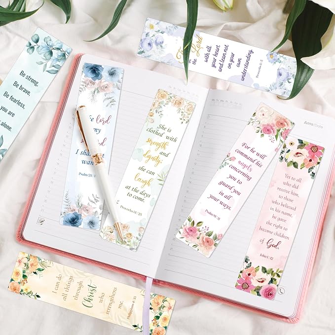 Wxiben Christian Prayer Bookmarks Gifts - 48Pcs Bible Verse Book Markers Scriptures Inspirational Bookmark Religious Flower Book Marks for Women Book Lovers Students Teacher Sunday School Church Gift