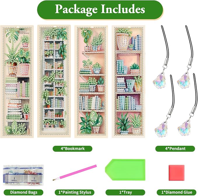 4 pcs Diamond Painting Kit Bookmarks Diamond Art Kits for Adults, Arts and Crafts for Adults Gem Art, DIY Diamond Art Bookmarks for Women, Men, Handmade Crafts Gift Supplies for Book Lovers, Reading