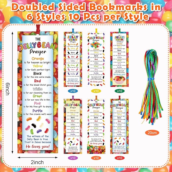 Dispowreath 60 Pcs Jelly Bean Prayer Religious Christian Bookmarks Church Bookmarks Gift for Teens Men Women Church Home Party Favors