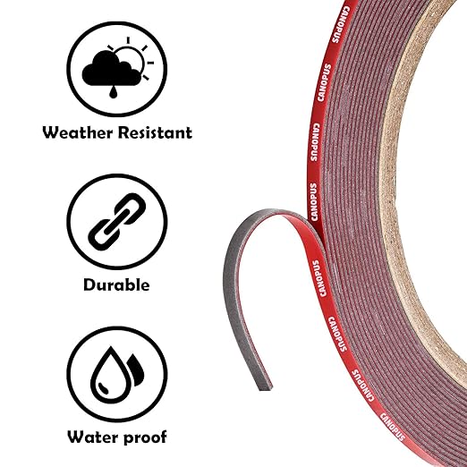 CANOPUS Double Sided Tape, 5952 Heavy Duty Mounting Tape, Strong Bond & Weatherproof Seal Strip for Automotive Mounting, Picture and Photo Frame, Poster, Craft, 0.125 in x 15 ft, Black, Made in USA
