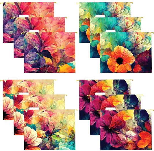 Global Printed Products Deluxe Designer Printed Hanging File Folders, 4 Patterns, Letter Size, 12/pk (Abstract Floral)