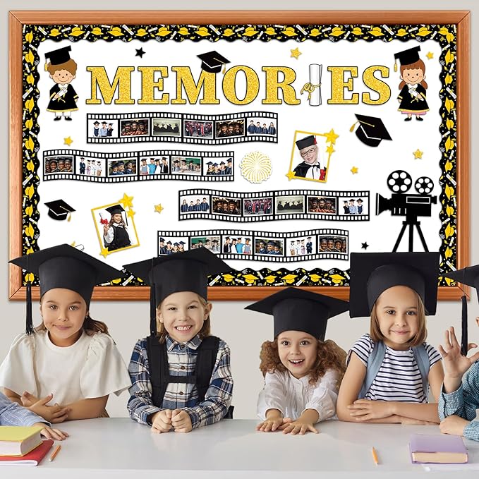 Graduation Film Bulletin Board Decorations Set Movie Theme Classroom Decor Congrats Grad Paper Cutouts Film Strip Star DIY Photo Cutouts for Kindergarten Primary Junior Senior High School Wall Decor