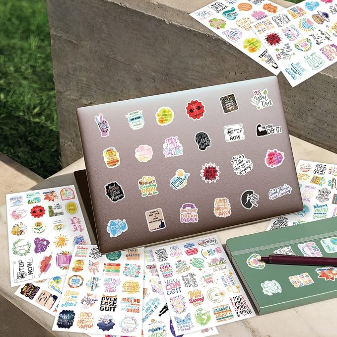 Motivational Stickers 480 Pieces Positive Calendar Stickers for Adults Planner 24 Sheets Inspirational Words Sticker for Water Bottle Diary Album Letter Sticker for Teens Kids Students