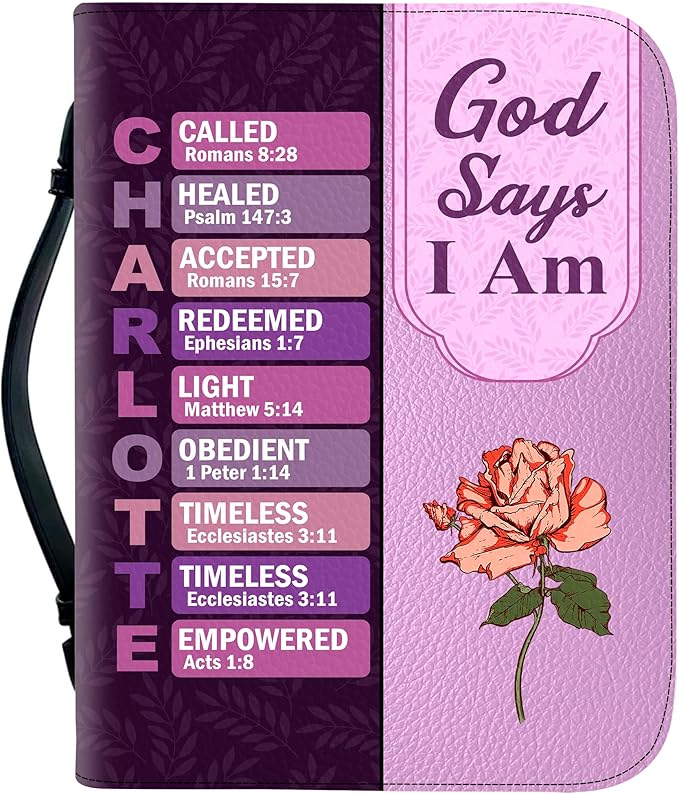 Personalized Man of God Bible Cover, God Says I Am Bible Case PU Leather, Bible Holder Handle Zipper, Faith Scripture with Name Case Bag, Religious Gifts for Church Christians Women Men (GOD-05)