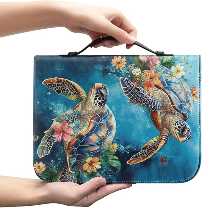 Sea Turtle Bible Cover Case for Women Girls Blue Sea Bible Cases Bible Study Accessories Supplies Bibles Holder Case Bibl e Bag-Size M