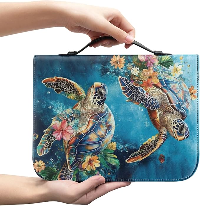 Sea Turtle Bible Cover Case for Women Girls Blue Sea Bibl e Case Bible Study Accessories Supplies Bibles Holder Cases Bible Bag-Size 2XL