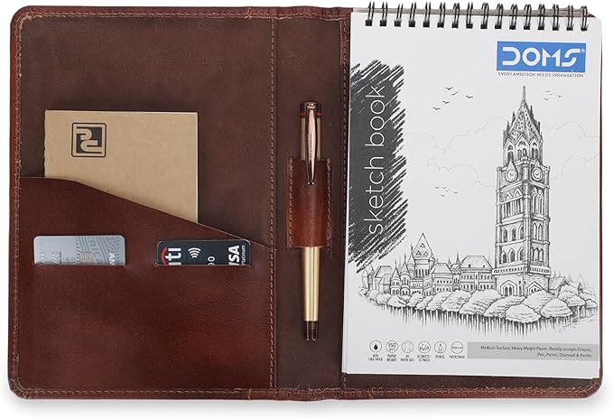 Leather Junior Padfolio 5x8 – Refillable Notepad Holder, Slim Business Portfolio Organizer, Compact Writing Pad Cover for Professionals, Men & Women (Wine)