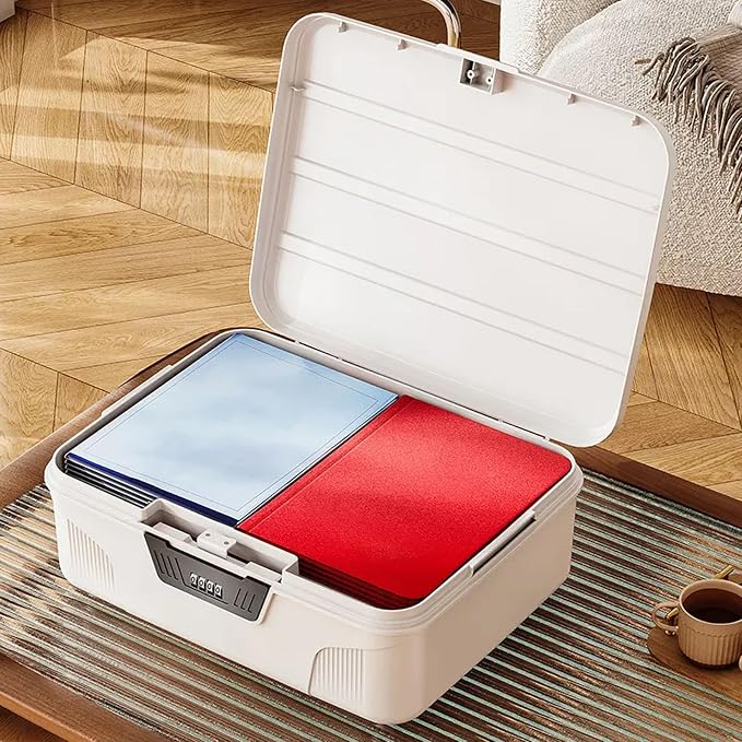 Lockable Storage Containers Plastic Lock Box Storage Container Versatile Organizer with Changeable Lock for Dorm School Home Office Travel Business (White, Medium)
