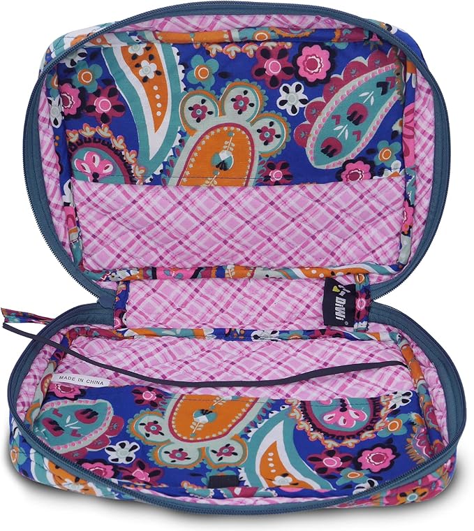 DIWI Quilted Cotton Bible Cover Bible Case Book Bag Large Sizes 10 X 7 X 2.75 Inches (C1 Pink Blue, L)