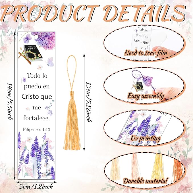 30 Pcs Spanish Bible Verse Acrylic Bookmarks - Inspirational Bulk Bookmarks with Tassel for Back to School, Christian Religious Gifts for Students Teachers Classroom, School Office Study Supplies