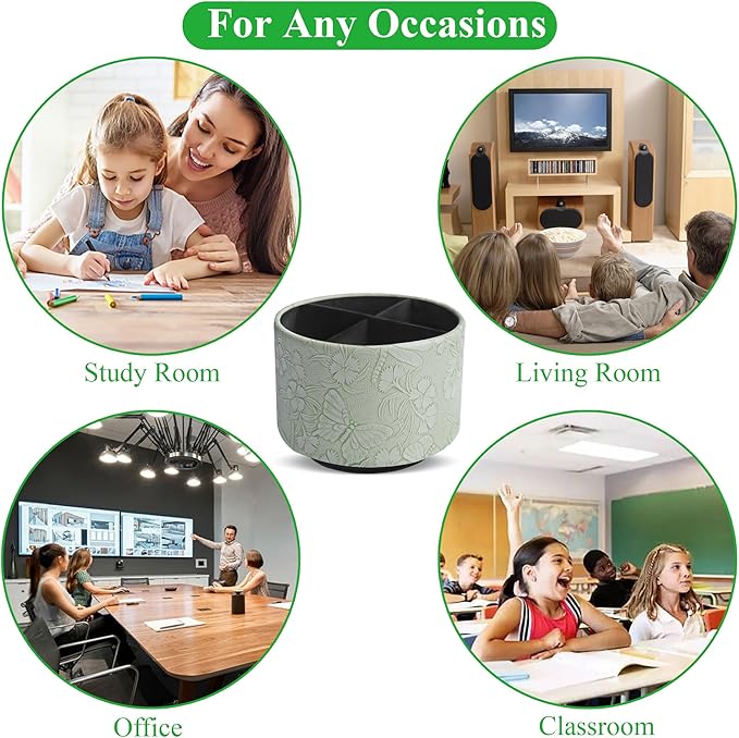 Round Leather Art Supply Organizer,Remote Control Holder,360-degree Rotating Pen Organizer with 4 Compartments(1-Butterfly Green2)