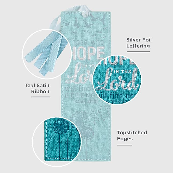 Christian Art Gifts Teal Faux Leather Bookmark | Hope In The Lord - Isaiah 40:31 Bible Verse Inspirational Bookmark for Women w/Satin Ribbon Tassel