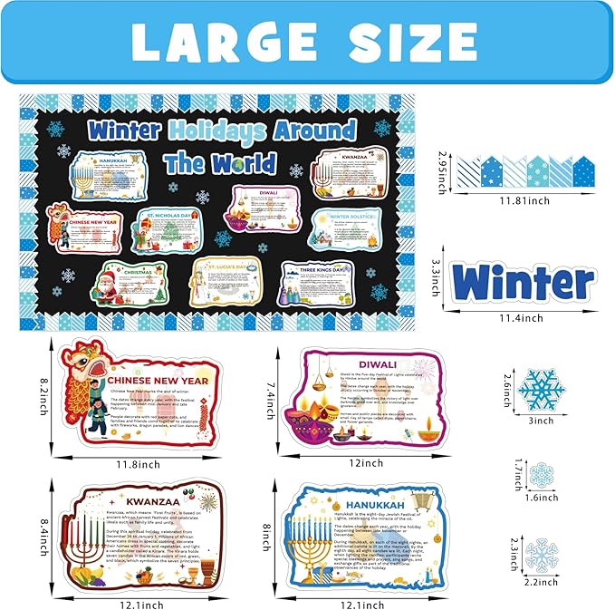 Winter Bulletin Board Decorations Set Holidays Around The World Classroom Posters Decorations with Chinese New Year Hanukkah Diwali Christmas Winter Solstice Cutouts School Classroom Door Decor