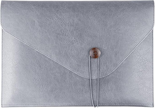 Men File Folder Organizer for Students, Mens Leather Padfolio for Office, Office A4 File Organizer Holder, Waterproof Portfolio Envelope Folder Case with Pen Holder, Mens Work Gift Colleagues - Grey