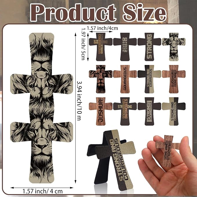 Glenmal 60 Pcs Magnetic Christian Cross Bookmark for Men Christmas Page Marker Set for Men Inspirational Scripture Strong Courageous Strong Lion for Xmas Bibles Books Church Favor