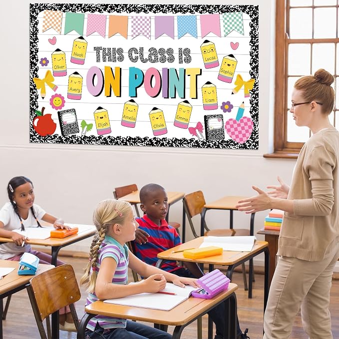 Composition Notebook Bulletin Board Set Welcome Back to School Classroom Decoration This Class is on Point Bulletin Board Pencil Shaped Paper Cutouts for Back to School Home Chalkboard Wall Decor