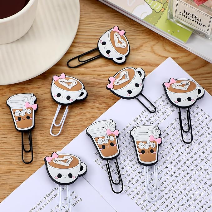 12 Pcs Coffee Cup Shape Paper Clips Funny Cute Paperclips Bookmarks Planner Clips Back to School Teacher Appreciation Gift Supplies for Employee Office Supplies Stationery Gifts Essentials