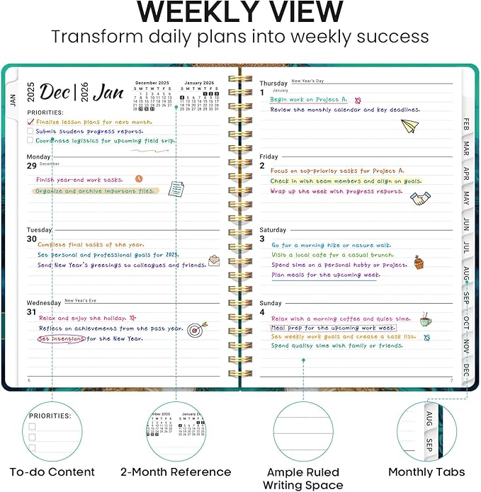 2026 Planner, Weekly and Monthly Calendar Planner Book, January 2026 - December 2026, Hardcover Spiral Planner with Monthly Tabs, Notes Pages, Perfect for Women & Men, A5 (6.4" x 8.5") - Ocean