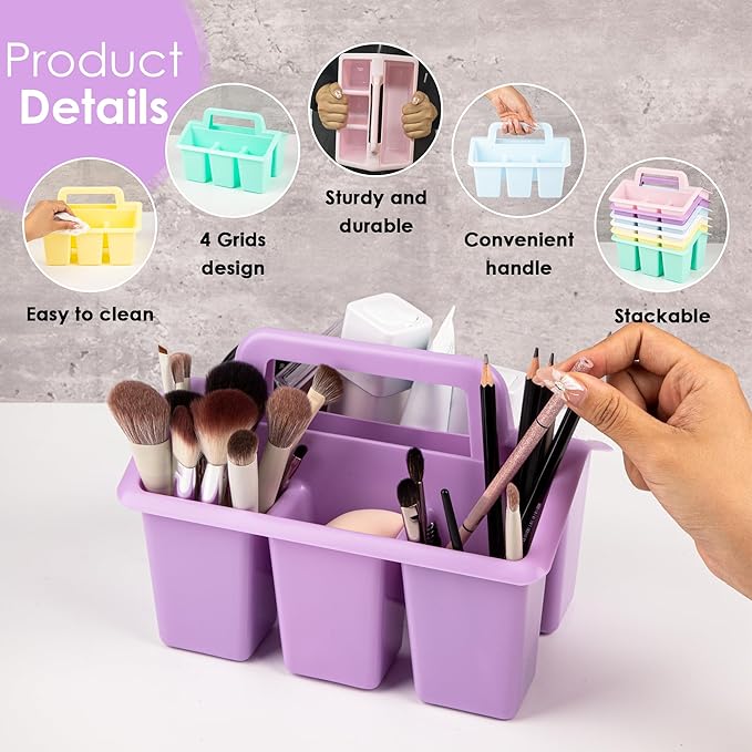 Plastic Caddy With Handle,Protable Classroom Craft Caddy, 6-pack Storage Caddy For Pencil,Pen,Craft Tools (Pastel Color)
